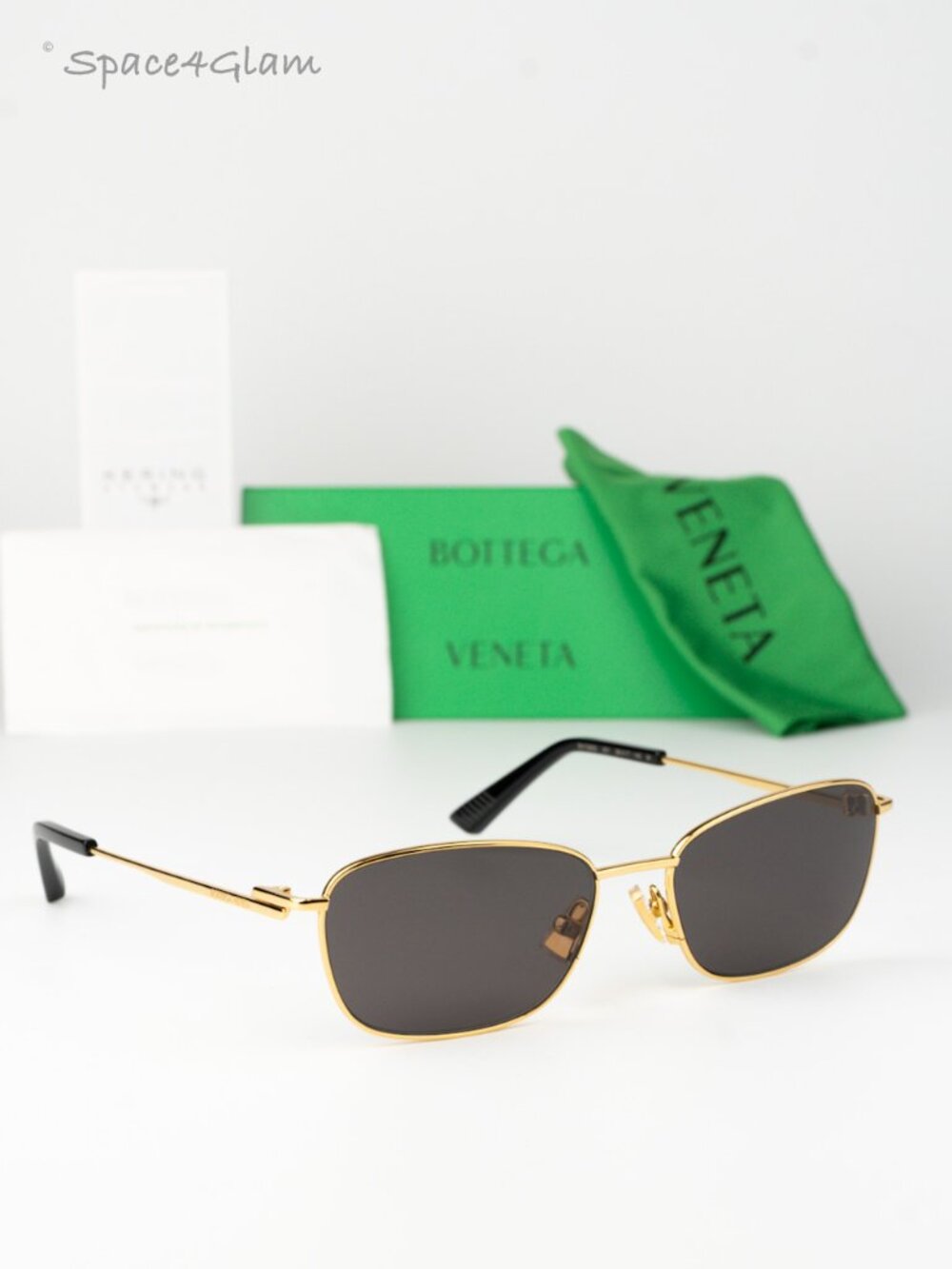 Bottega Veneta Women Sunglasses Gold Grey Rectangle BV1300S 001 NEW AUTHENTIC